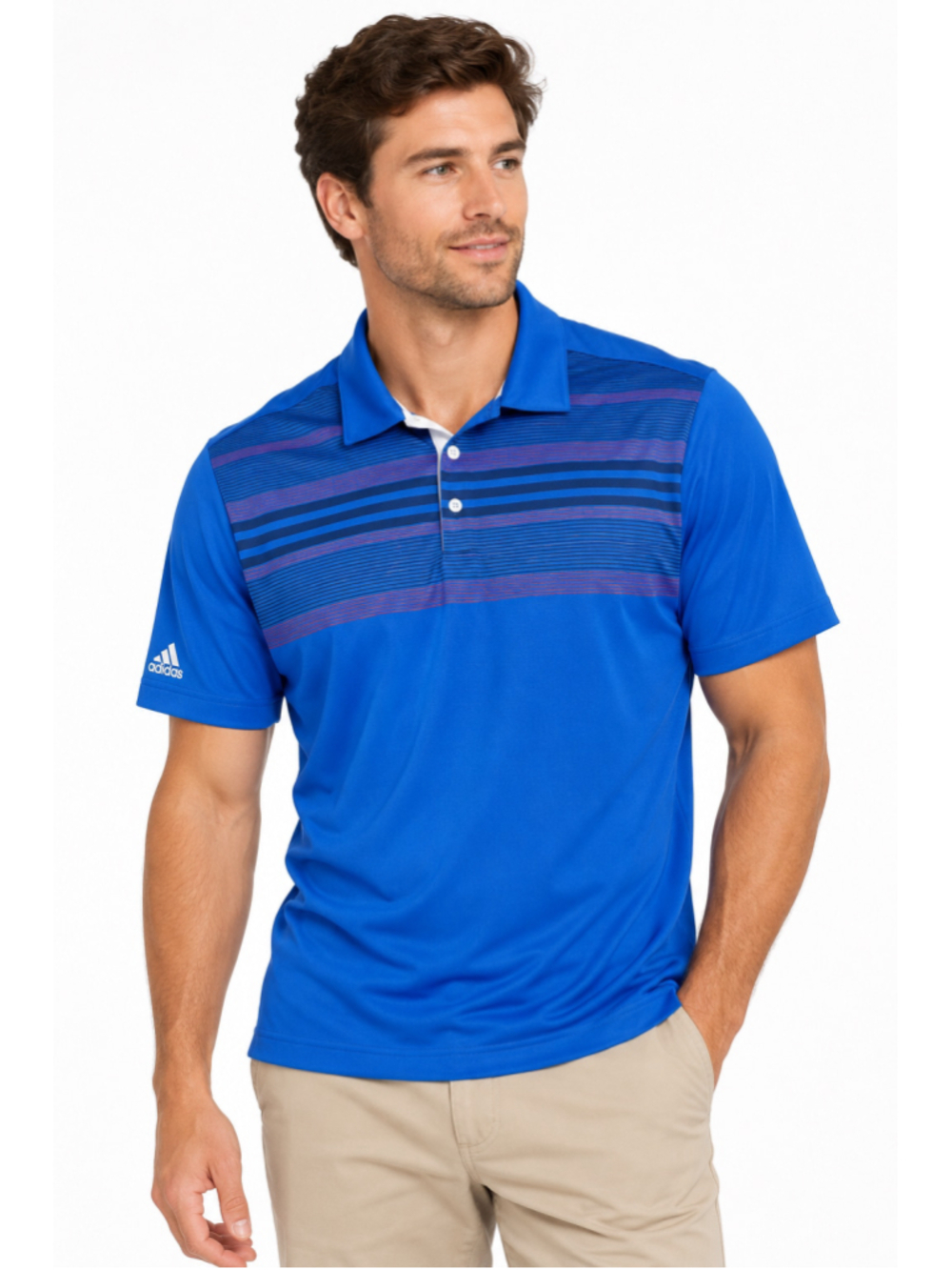Adidas Men's Climalite Golf Polo Shirt Blue Striped Athletic Performance XL -840